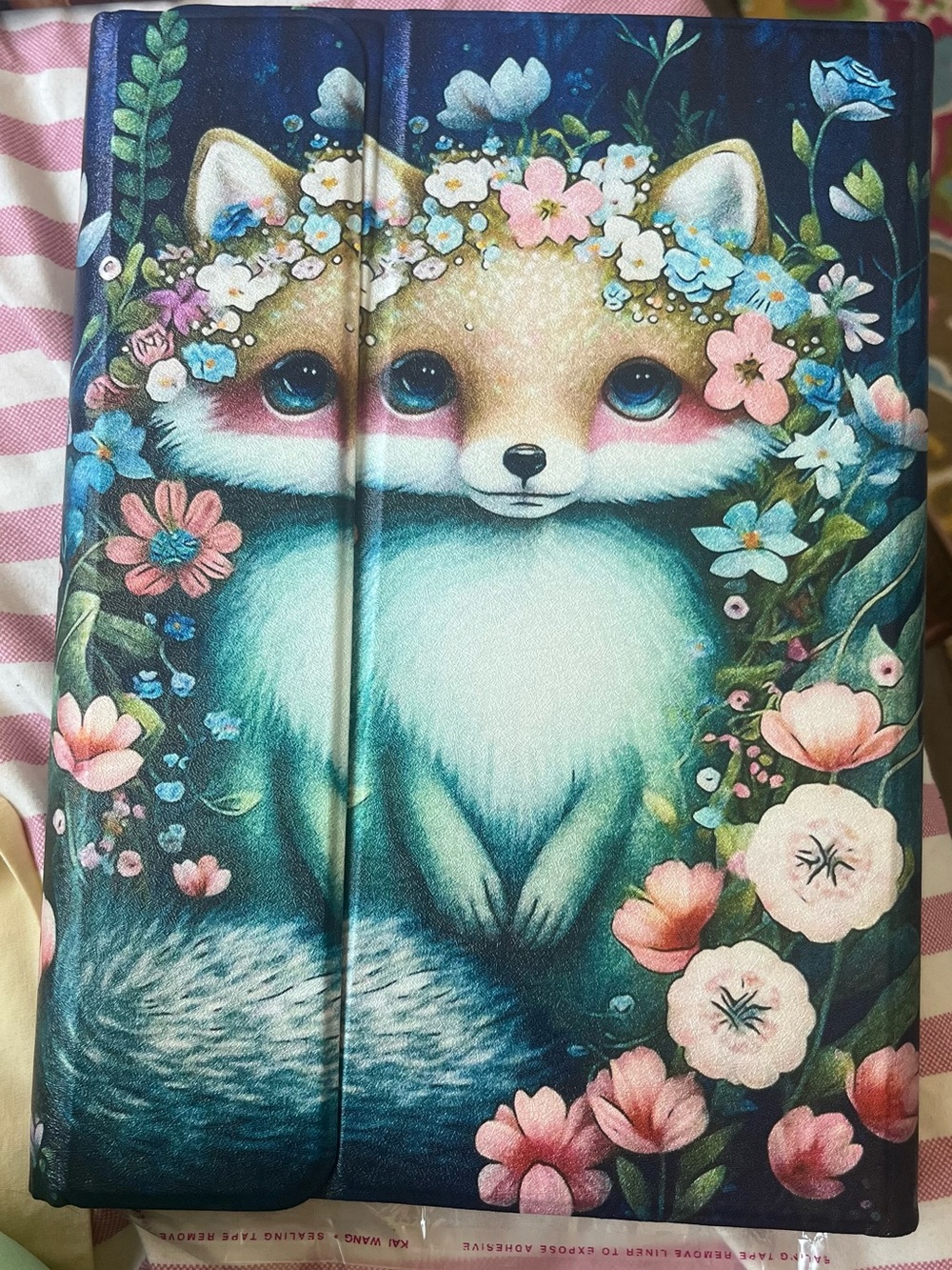 Cute Floral Fox Tablet Case in Teal and Pink